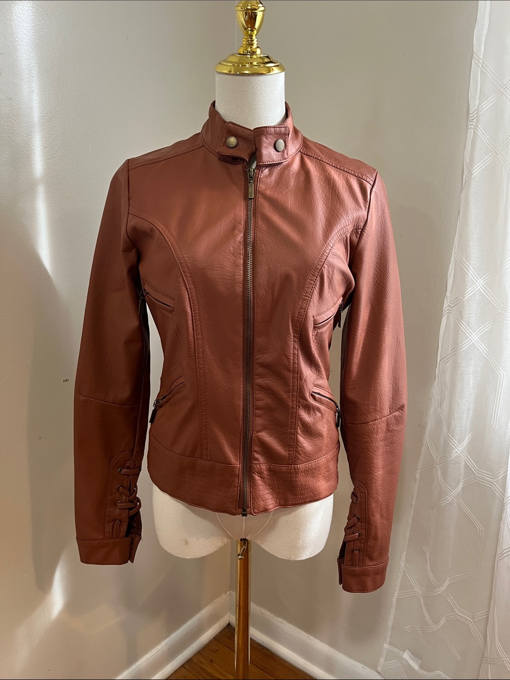 Yoki Women's Faux Leather Jacket in Brick Red